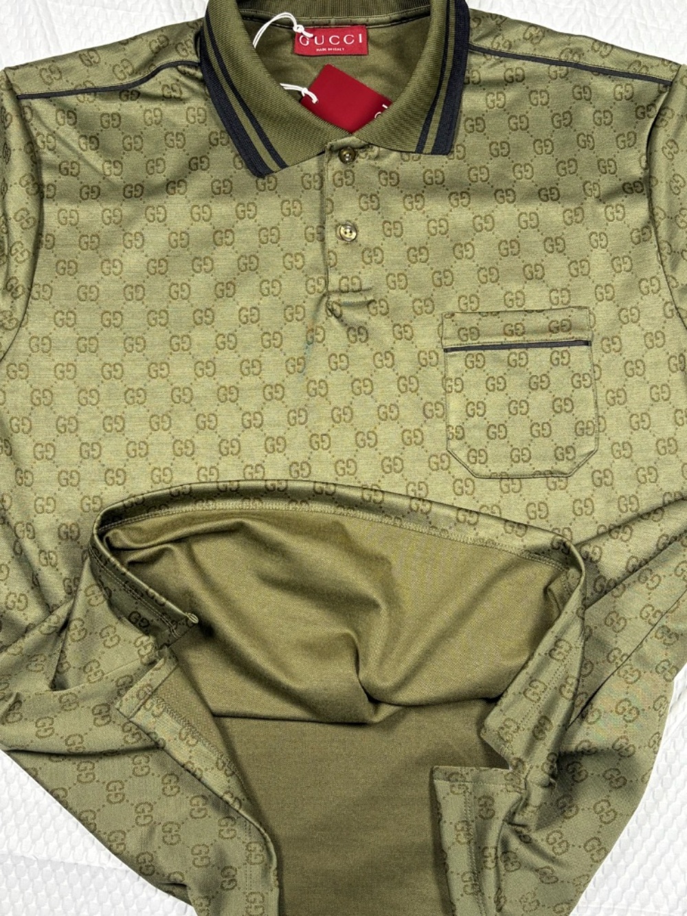 GUCCI MEN'S GG MONOGRAM JACQUARD POLO SHIRT GREEN LARGE REGULAR FIT - Picture 4 of 10